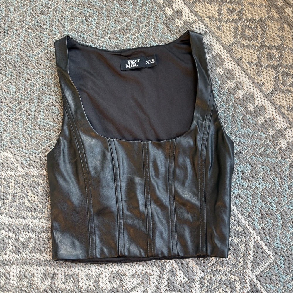 Tiger Mist Black Leather Bustier Tank Top - Picture 2 of 4